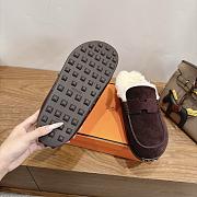 Hermes Mix Mule Suede and Shearling Marron Ébène/Écru - 4