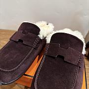 Hermes Mix Mule Suede and Shearling Marron Ébène/Écru - 5