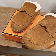 Hermes Mix Mule Suede and Shearling Gold/Écru - 6