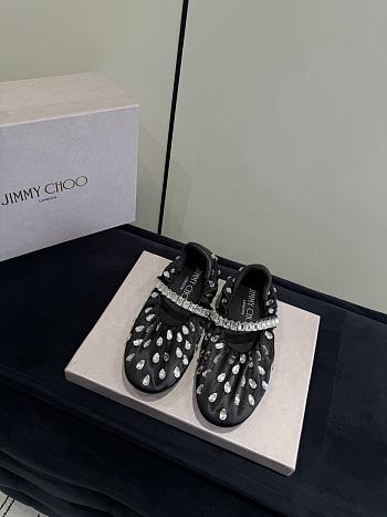 Jimmy Choo Jade Ballerina Black Satin with Crystal
