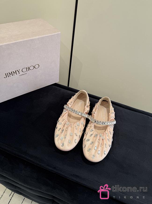 Jimmy Choo Jade Ballerina Macaron Satin with Crystal Embellishment - 1