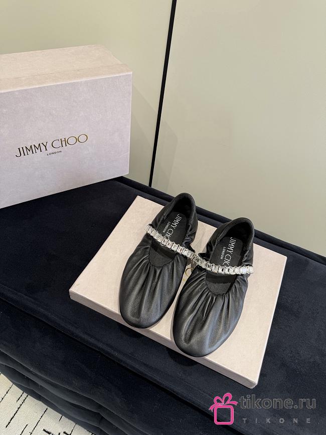 Jimmy Choo Jade Ballerina Black Soft Nappa Leather with Crystal - 1