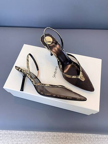 YSL Folie Slingback Pumps In Mesh And Python In Brown 75mm