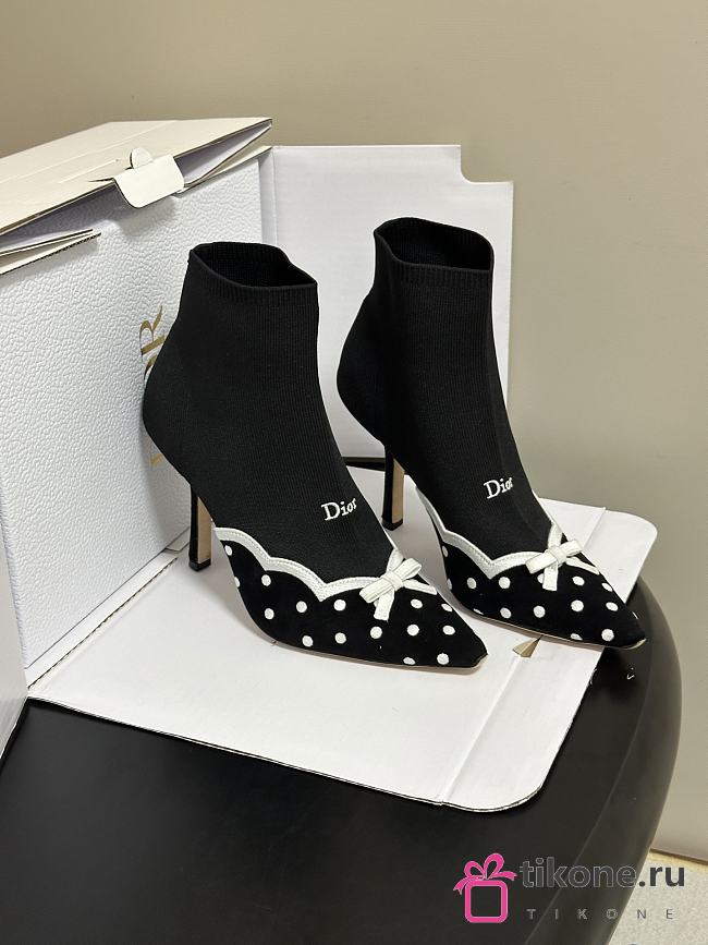 Dior Romance Boot Black Cotton Embroidered with White PolkaDior Motif - 1