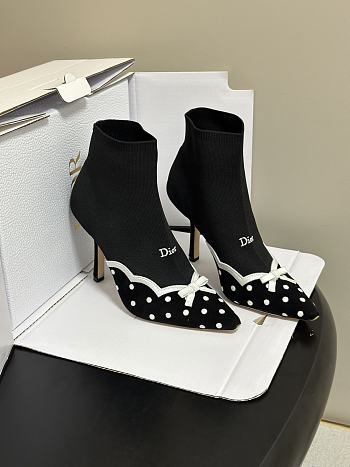 Dior Romance Boot Black Cotton Embroidered with White PolkaDior Motif