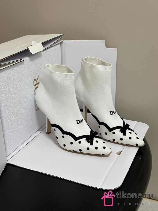 Dior Romance Boot White Cotton Embroidered with Black PolkaDior Motif - 1