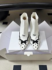 Dior Romance Boot White Cotton Embroidered with Black PolkaDior Motif - 4