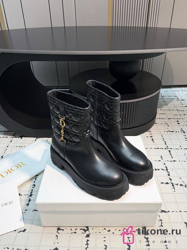 Diorly Ankle Boot Black Calfskin and Quilted Cannage Lambskin - 1