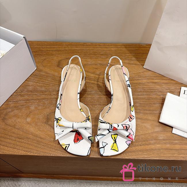 Dioriviera Dior Bow Heeled Slingback Sandal White Technical Twill with Multicolor Dior Bows Motif 4cm - 1