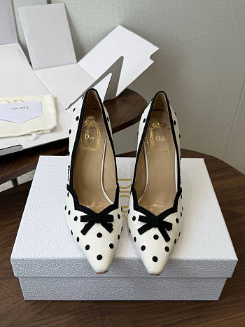 Dior Romance Pump White Cotton Embroidered with Black PolkaDior Motif 8.5cm