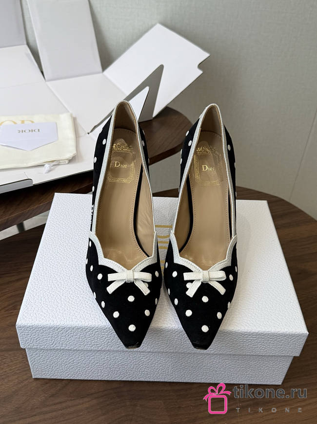 Dior Romance Pump Black Cotton Embroidered with White PolkaDior Motif 8.5cm - 1