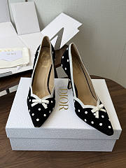 Dior Romance Pump Black Cotton Embroidered with White PolkaDior Motif 8.5cm - 3