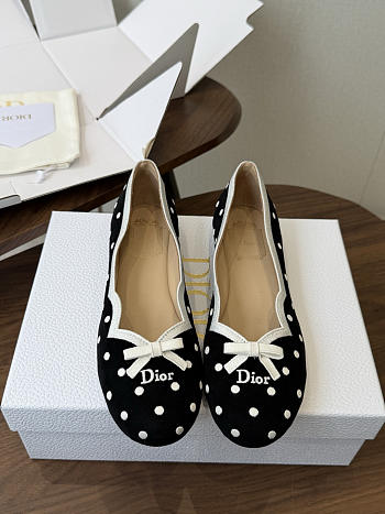 Dior Romance Ballet Flat Black Cotton Embroidered with White PolkaDior Motif
