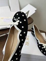 Dior Romance Ballet Flat Black Cotton Embroidered with White PolkaDior Motif - 6