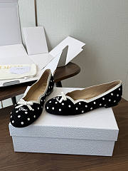 Dior Romance Ballet Flat Black Cotton Embroidered with White PolkaDior Motif - 2