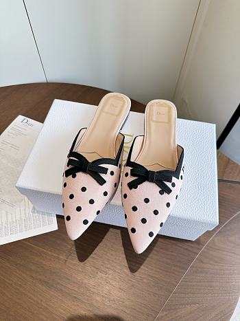 Dior Romance Mule Pink Cotton Embroidered with Black PolkaDior Motif