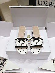 Dway Heeled Slide White Cotton Embroidered with Black PolkaDior Motif 3.5cm  - 1