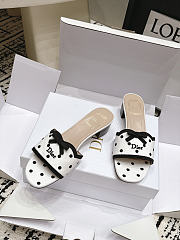 Dway Heeled Slide White Cotton Embroidered with Black PolkaDior Motif 3.5cm  - 6