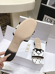 Dway Heeled Slide White Cotton Embroidered with Black PolkaDior Motif 3.5cm  - 5