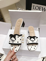 Dway Heeled Slide White Cotton Embroidered with Black PolkaDior Motif 3.5cm  - 4
