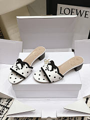 Dway Heeled Slide White Cotton Embroidered with Black PolkaDior Motif 3.5cm  - 3