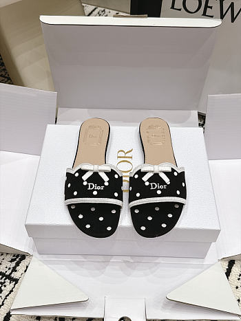 Dway Slide Black Cotton Embroidered with White PolkaDior Motif