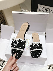 Dway Slide Black Cotton Embroidered with White PolkaDior Motif - 5