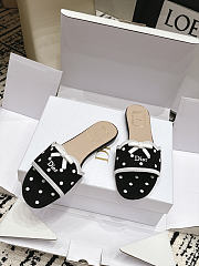 Dway Slide Black Cotton Embroidered with White PolkaDior Motif - 4