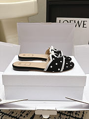 Dway Slide Black Cotton Embroidered with White PolkaDior Motif - 3