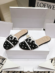 Dway Slide Black Cotton Embroidered with White PolkaDior Motif - 2