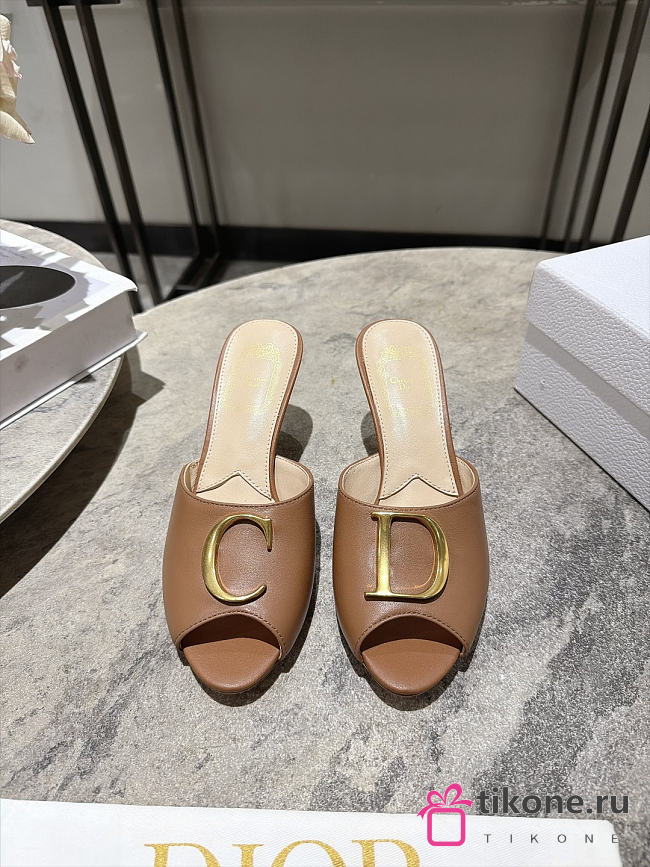 Dior Initials Heeled Slide New Marron Lambskin 7.5cm - 1