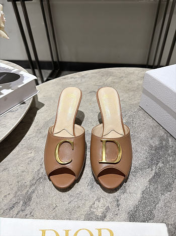 Dior Initials Heeled Slide New Marron Lambskin 7.5cm