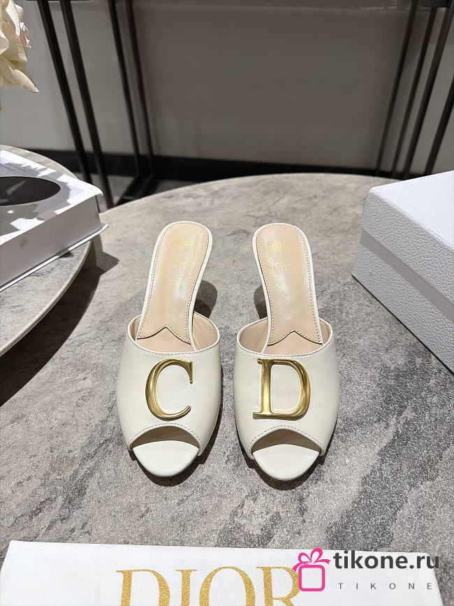 Dior Initials Heeled Slide White Lambskin 7.5cm - 1