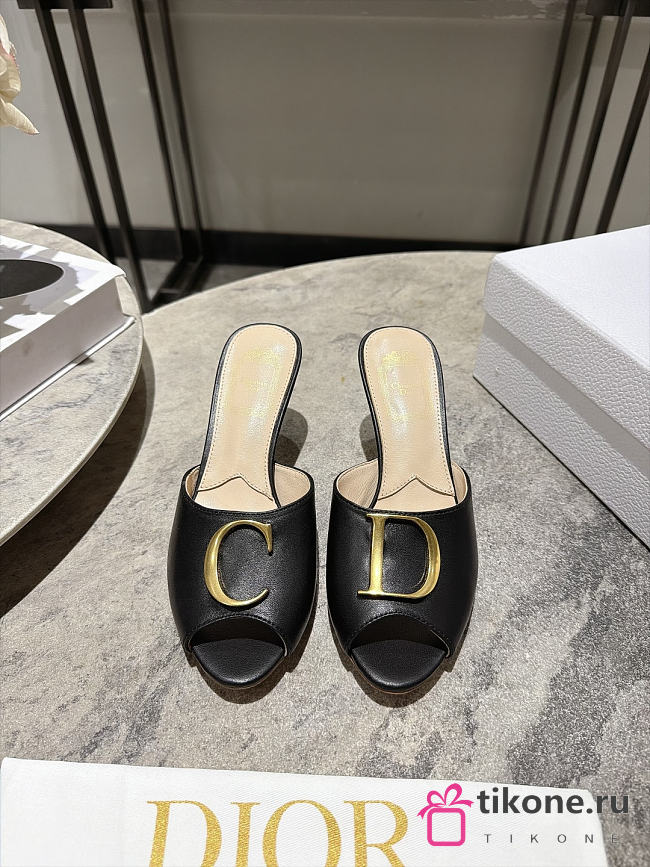 Dior Initials Heeled Slide Black Lambskin 7.5cm - 1