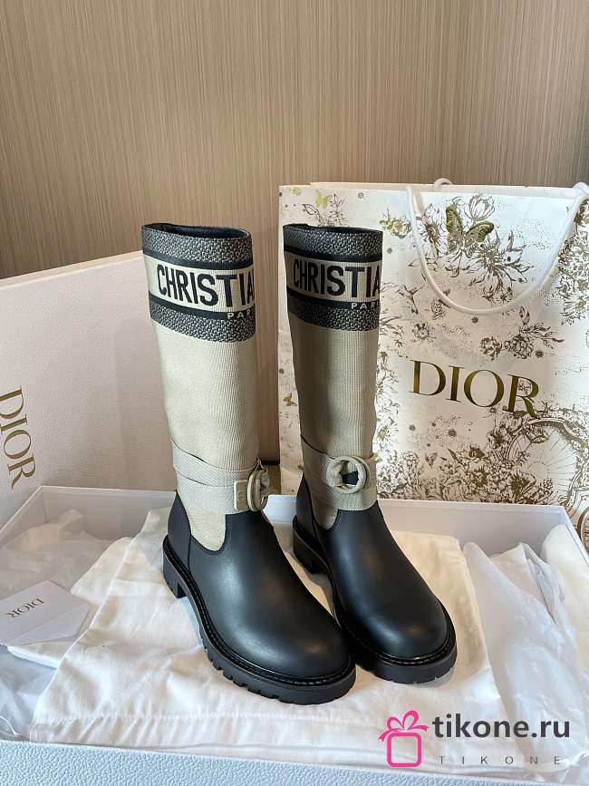 D-Major Boot Warm Taupe and Black Technical Fabric with Black Calfskin - 1