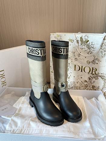 D-Major Boot Warm Taupe and Black Technical Fabric with Black Calfskin