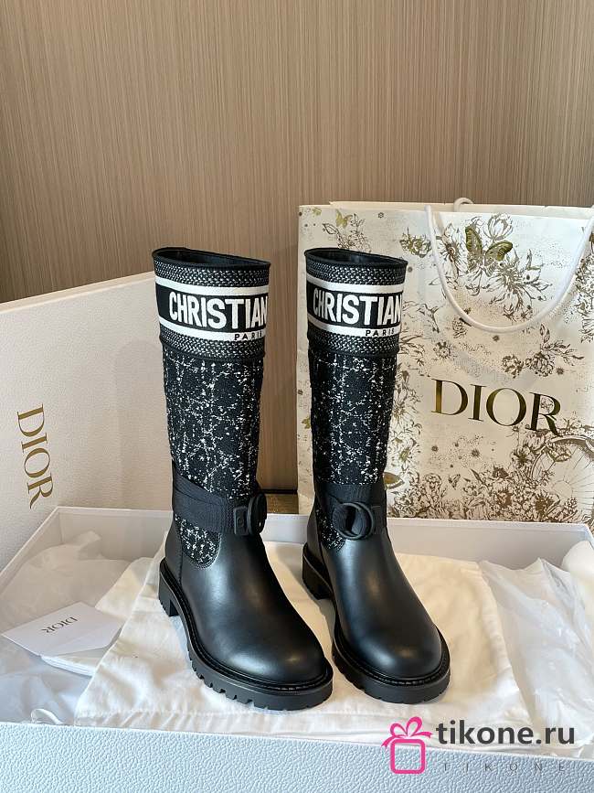 D-Major Boot Black and White Cannage Tweed and Black Calfskin - 1