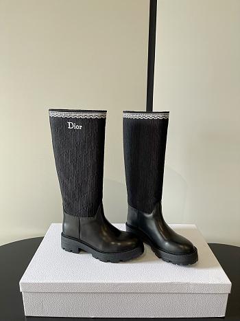 Dior Dentelle Boot Black Calfskin, Black Dior Oblique Embroidered Cotton and White Lace