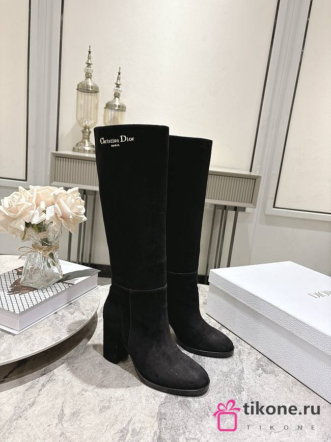 D-Town Heeled Boot Black Suede Goatskin 8cm - 1