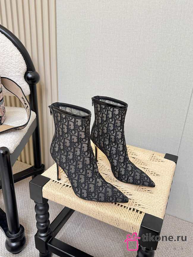 Adiorable Heeled Ankle Boot Black Dior Oblique Embroidered Mesh 8cm - 1