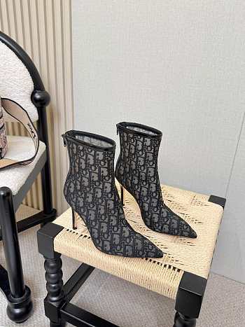 Adiorable Heeled Ankle Boot Black Dior Oblique Embroidered Mesh 8cm