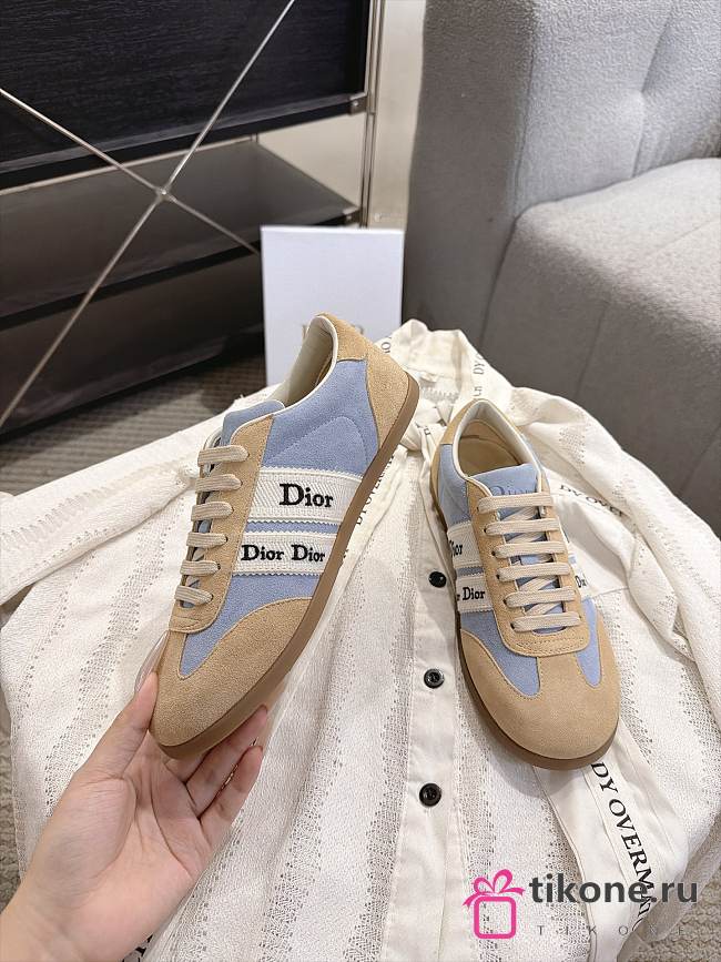 Dior Ribbon Sneaker Sky Blue and Beige Suede Calfskin - 1