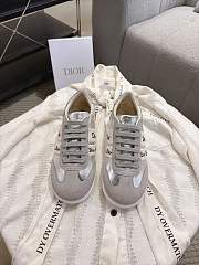 Dior Ribbon Sneaker Gray Suede Calfskin and Silver-Tone Crinkled Laminated Lambskin - 5