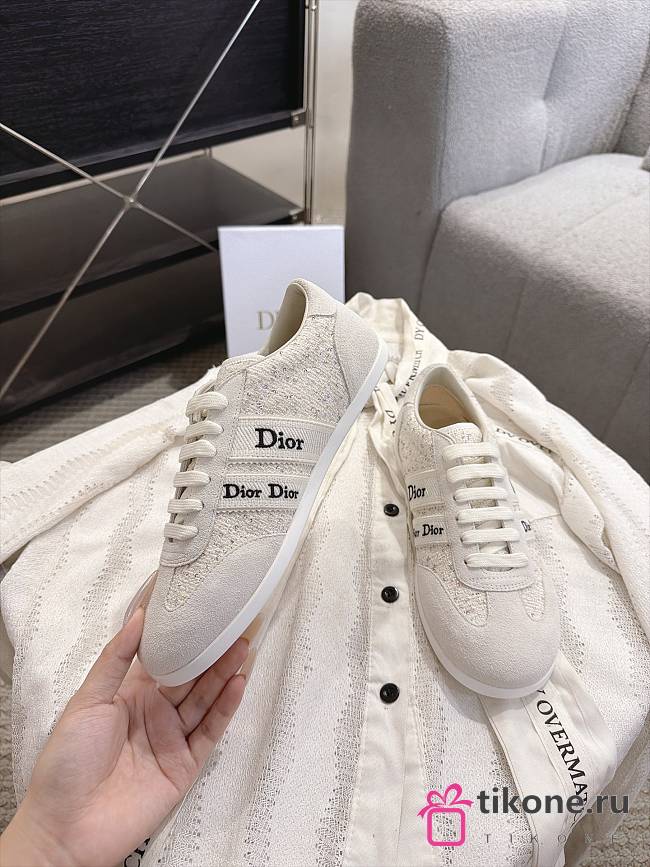 Dior Ribbon Sneaker Ecru Suede Calfskin and Multicolor Sequin-Embroidered Donegal Tweed - 1
