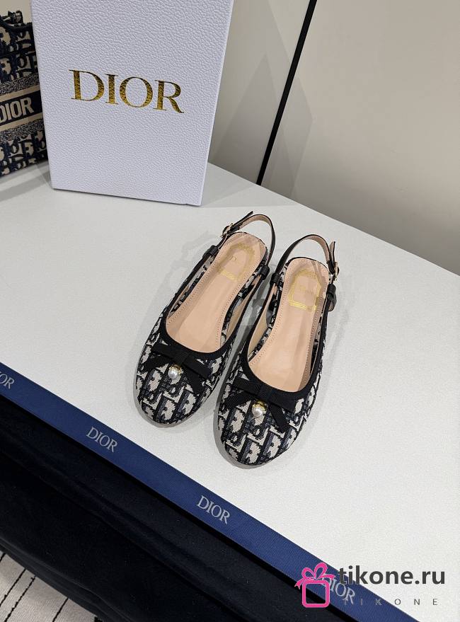 Dior Ballet Slingback Pump Cotton Embroidered with Deep Blue Dior Oblique Motif 3cm - 1