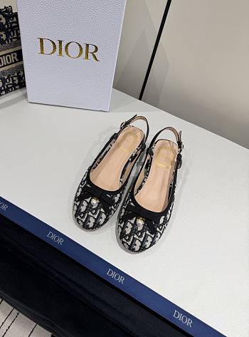 Dior Ballet Slingback Pump Cotton Embroidered with Deep Blue Dior Oblique Motif 3cm