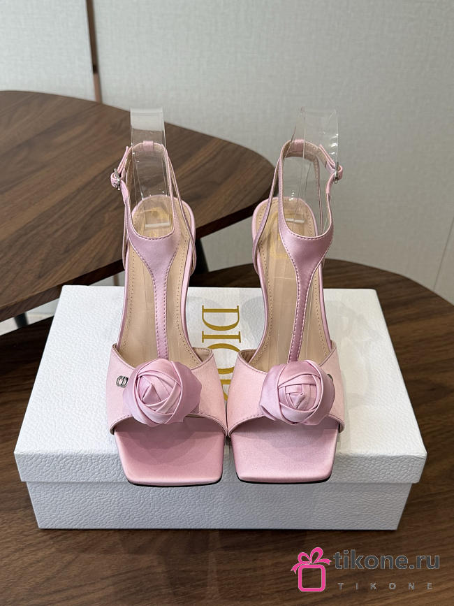 Dior Rose Heeled Sandal Dragée Pink Satin 9.5cm  - 1