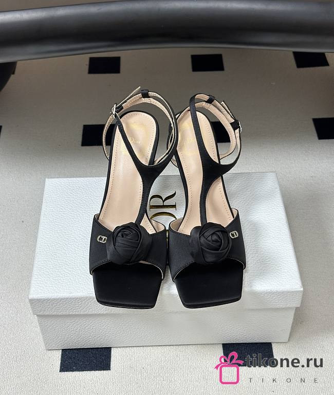 Dior Rose Heeled Sandal Black Satin 9.5cm - 1