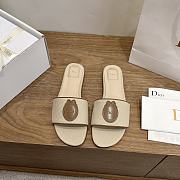 Dioriviera Dior Médaillon Slide Natural Embroidered Cotton and Cognac Brown Calfskin - 1