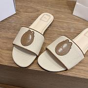 Dioriviera Dior Médaillon Slide Natural Embroidered Cotton and Cognac Brown Calfskin - 6